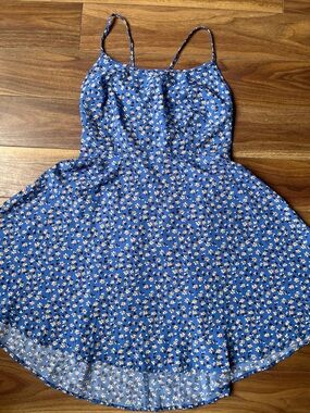 SHEIN Blue Floral Mini Dress Spaghetti Strap Adjustable Summer